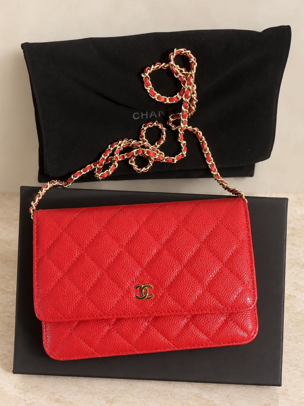 Pre Owned Chanel Classic WOC Red Caviar Leather Gold Hardware